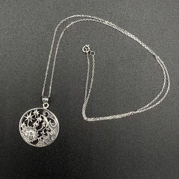 Elements Celestial Sterling Silver Pendant On Sterling Silver Cable Chain - Picture 1 of 5